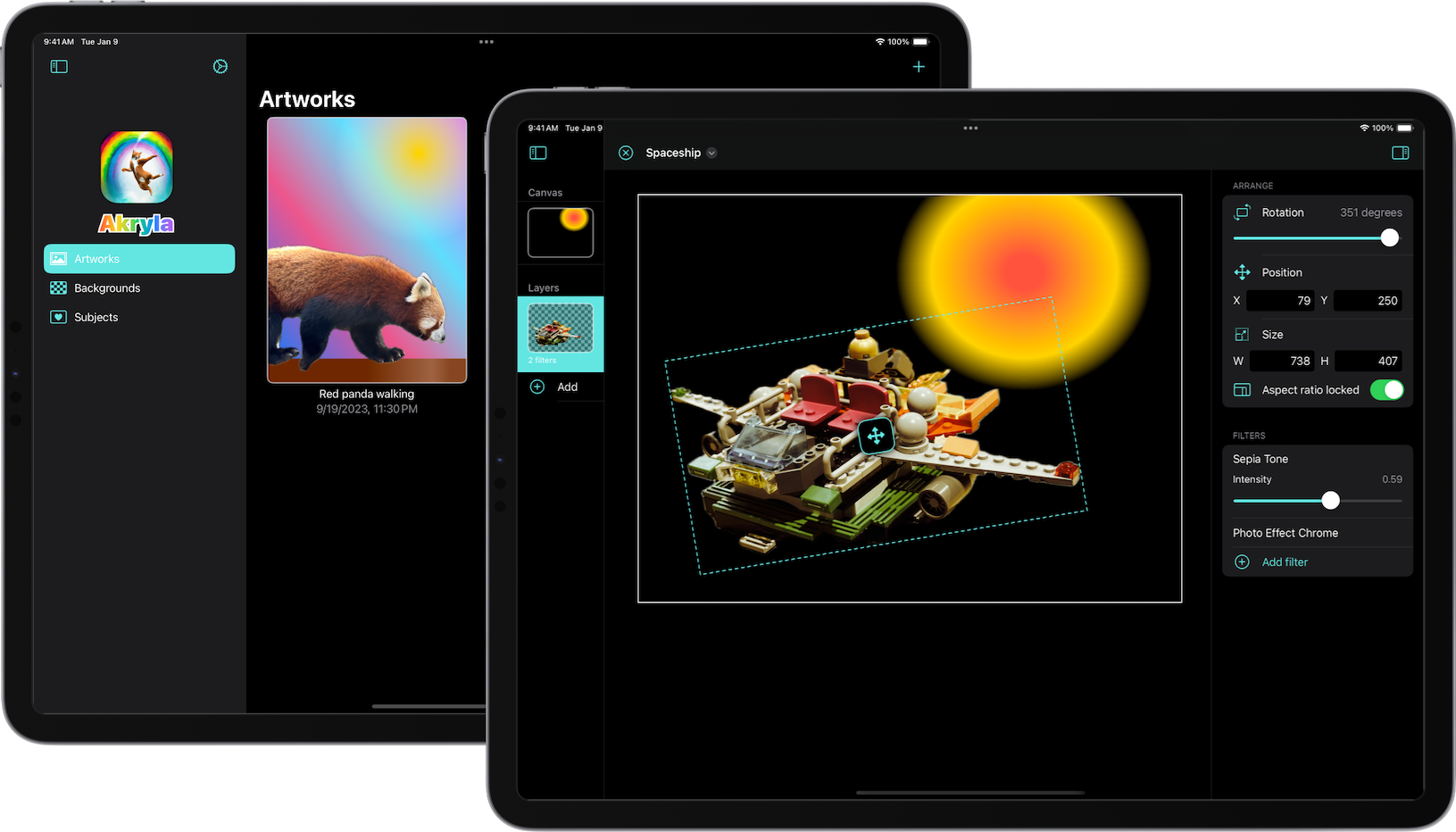 Screenshot of the Akryla app
